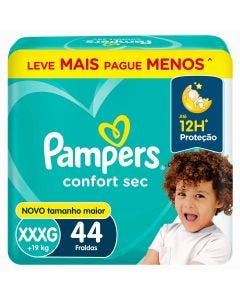Fralda Pampers Confort Sec Xxxg Fortbag Leve Mais Pague Menos Pacote C/44